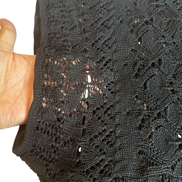 LANE BRYANT Women Sz 18/20 Black Dolman Sleeve Knit Eyelet V-Neck Top Drawstring - Picture 5 of 6